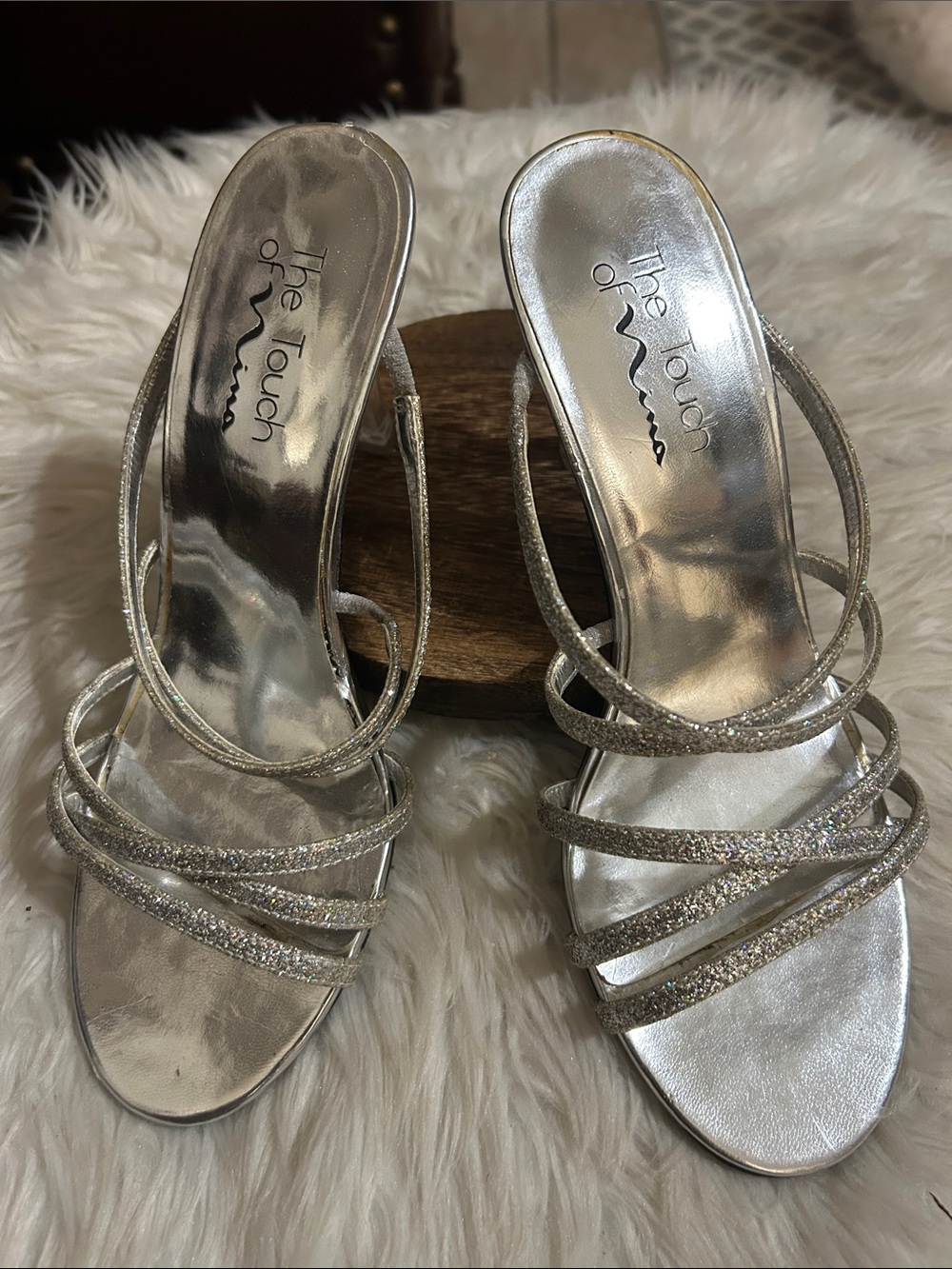 Touch of Nina Glitter Silver Strappy Heels
